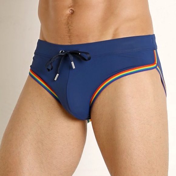 2xist Navy Swim Briefs with Rainbow Accents - Picture 1 of 8